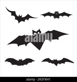Vector Set Of Halloween Bats Silhouettes Illustration Isolated On White Background Stock Vector