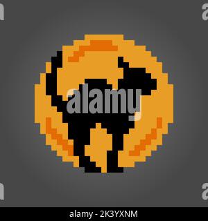 Pixel 8 bit cat ahead on the moon. Animals for game assets in vector illustration. Stock Vector