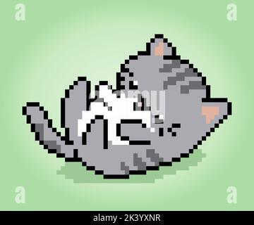 8 bit Pixel cat are playing. Animals for game assets in vector illustrations. Stock Vector