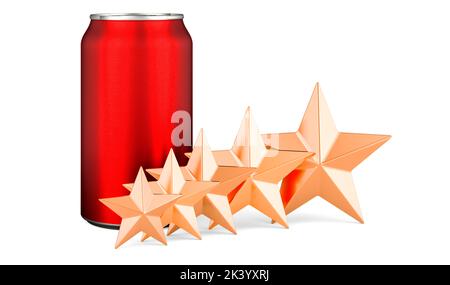 Drink can with five golden stars. 3D rendering isolated on white background Stock Photo