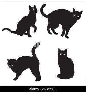 Vector Set Of Cats Silhouettes Illustration Isolated On White Background Stock Vector