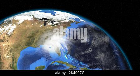 Hurricane Ian in Florida. Earth seen from space. Extremely detailed and realistic high resolution 3D illustration. Elements of this render have been f Stock Photo