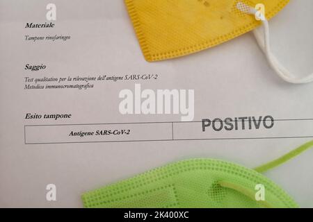 Italian Paper Nasal Swab Report for the Diagnosis of Covid-19. Stock Photo