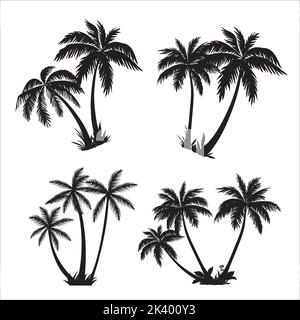 Vector Set Of Tropical Palm Trees Silhouettes Illustration Isolated On White Background Stock Vector