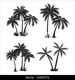 Vector Set Of Tropical Palm Trees Silhouettes Illustration Isolated On White Background Stock Vector
