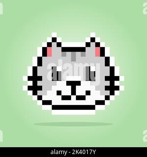 Pixel 8 bit cat. Animal for game assets in vector illustration. Stock Vector