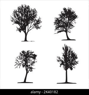 Vector Set Of Trees Silhouettes Illustration Isolated On White Background Stock Vector