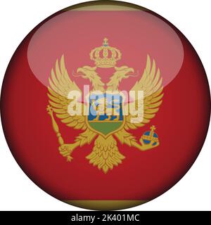 montenegro Flag in glossy round button of icon. montenegro emblem isolated on white background. National concept sign. Independence Day. Vector illust Stock Vector