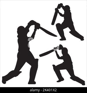 Vector Set Of Cricket Players Silhouettes Illustration Isolated On White Background Stock Vector