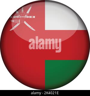 oman Flag in glossy round button of icon. oman emblem isolated on white background. National concept sign. Independence Day. Vector illustration. Stock Vector