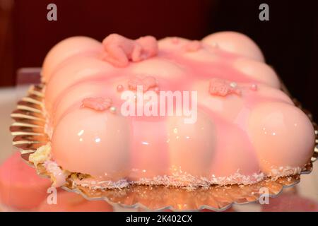 Strawberry pudding cake especially for european christening Stock Photo