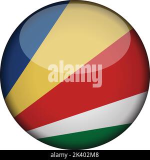 seychelles Flag in glossy round button of icon. seychelles emblem isolated on white background. National concept sign. Independence Day. Vector illust Stock Vector