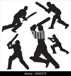 Vector Set Of Cricket Players Silhouettes Illustration Isolated On White Background Stock Vector