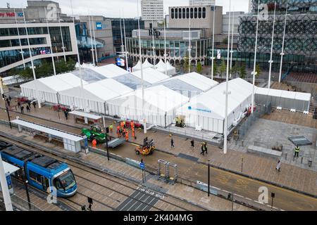 Centenary Square, Birmingham - September 29th 2022 - Final touches are being tweaked for the Conservative Party Conference that starts on Sunday 1st October at Birmingham's International Convention Centre and Centenary Square. Pic Credit: Scott CM/Alamy Live News Stock Photo