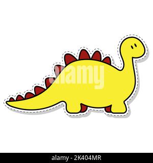 Flat sticker of a yellow dinosaur. Vector illustration Stock Vector