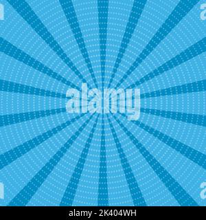 Background illustration in shades of blue. Comic style, retro rays, banner, sticker. Stock Vector