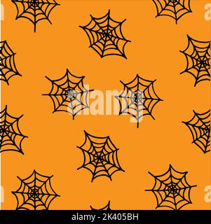Halloween pattern. Black web on an orange background. Vector illustration. Stock Vector