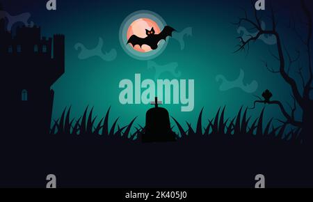 Halloween Hunted witch house background illustration Stock Vector