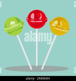 three sweet lollipops on sticks Stock Photo