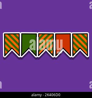 Sticker of colorful flags on a purple background. Halloween image. Vector illustration Stock Vector