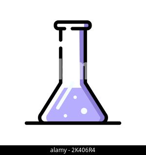 One chemistry purple flask. Line art. Stock Vector