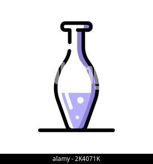 Glass chemistry purple flask. Line art style. Stock Vector