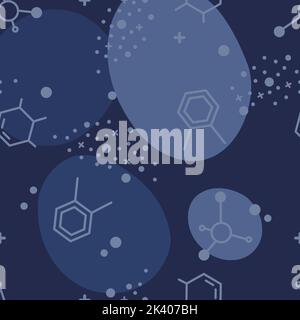 Chemical elements on blue background. Seamless pattern. Stock Vector