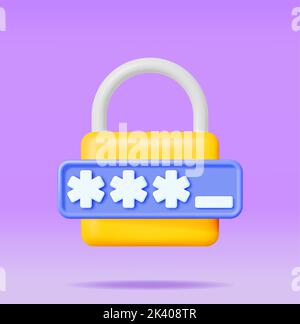 3D Password Field with Padlock Isolated. Stock Vector