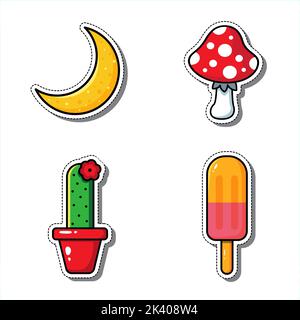 Mini set of vector illustrations. Stickers, pins. Stock Vector