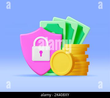 3D Money Cash with Padlock Isolated Stock Vector
