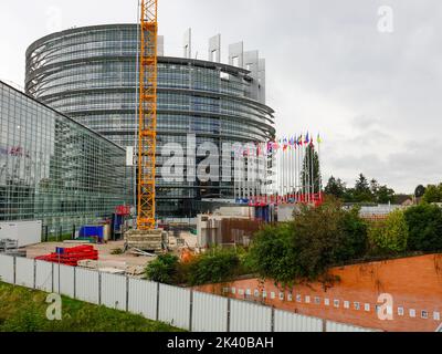 New construction, renovation, growth, work site at European Parliament building, Strasbourg, France. Stock Photo