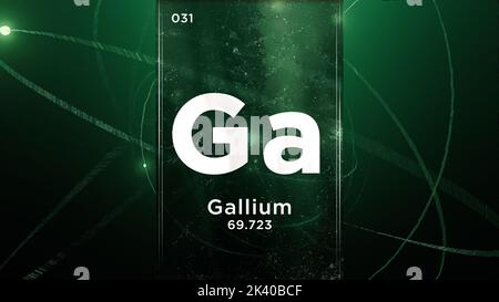 Gallium (Ga) symbol chemical element of the periodic table, 3D animation on atom design background Stock Photo