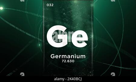 Germanium (Ge) symbol chemical element of the periodic table, 3D animation on atom design background Stock Photo