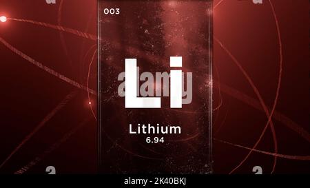 Lithium (Li) symbol chemical element of the periodic table, 3D animation on atom design background Stock Photo
