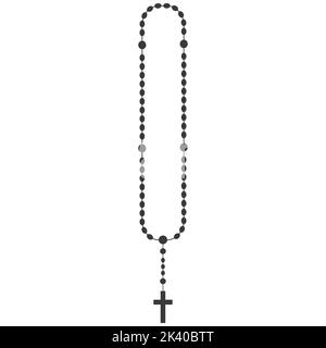 Rosary beads silhouette. Prayer jewelry for meditation. Catholic chaplet with a cross. Religion symbol. Vector illustration. Stock Vector