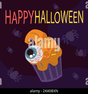 square card with cake and eye happy halloween vector Stock Vector