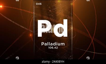 Palladium (Pd) symbol chemical element of the periodic table, 3D animation on atom design background Stock Photo