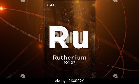 Ruthenium (Ru) symbol chemical element of the periodic table, 3D animation on atom design background Stock Photo