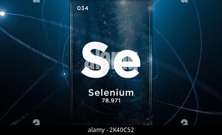 Selenium (Se) symbol chemical element of the periodic table, 3D animation on atom design background Stock Photo