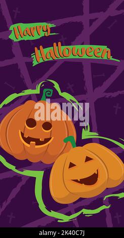 halloween banner with funny pumpkins and happy halloween Stock Vector