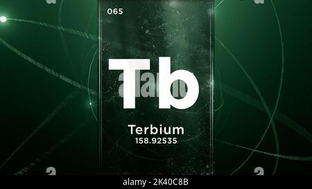 Terbium (Tb) symbol chemical element of the periodic table, 3D animation on atom design background Stock Photo