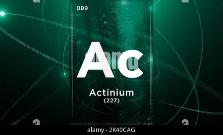 Actinium (Ac) symbol chemical element of the periodic table, 3D animation on atom design background Stock Photo