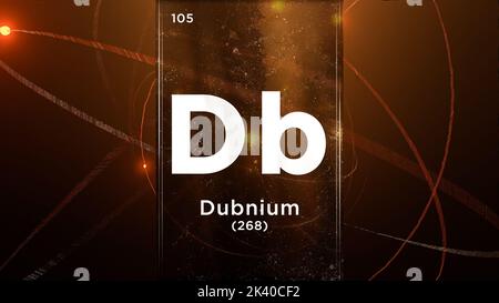 Dubnium (Db) symbol chemical element of the periodic table, 3D animation on atom design background Stock Photo