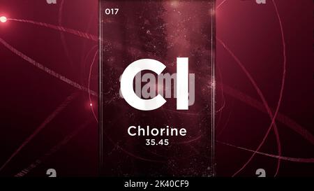 Chlorine (Cl) symbol chemical element of the periodic table, 3D animation on atom design background Stock Photo