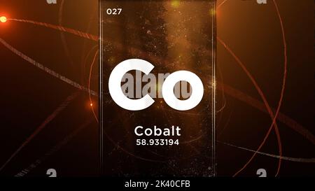 Cobalt (Co) symbol chemical element of the periodic table, 3D animation on atom design background Stock Photo