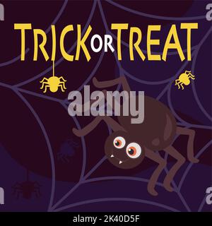 square card with spiders and cobweb halloween Stock Vector