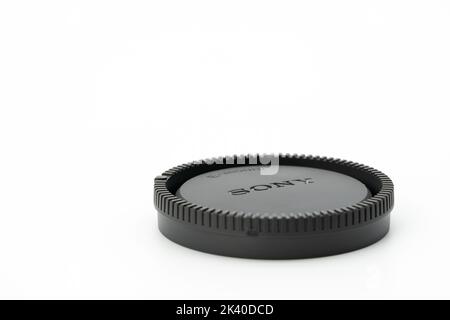 Bangkok, Thailand - 30 Apr 2020, Sony FE 90mm F2.8 Macro G OSS lens is macro prime lens for Sony Fullframe mirrorless E-mount camera was launched in T Stock Photo