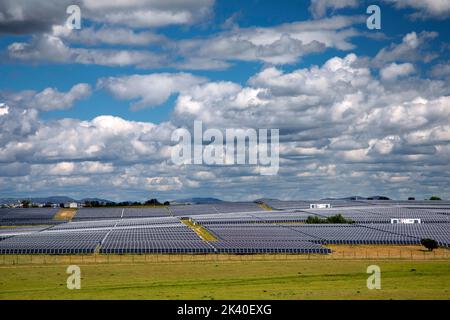 large-scale solar installations on former pasture land, Spain, Extremadura, Malpartida de Caceres Stock Photo