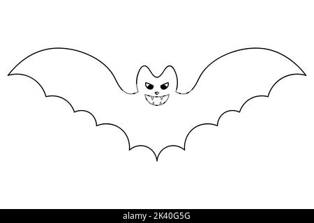 Bat. Vector illustration. Outline on an isolated white background. Doodle style. Coloring book for children. Sketch. Halloween symbol. Vampire animal. Stock Vector