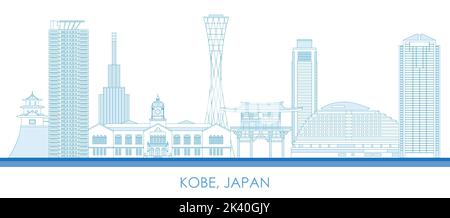 Outline Skyline panorama of city of Kobe, Japan - vector illustration Stock Vector